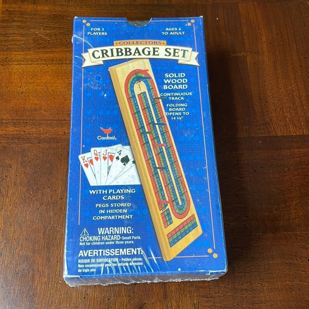 Solid Wood Cribbage Set with Playing Cards New Sealed